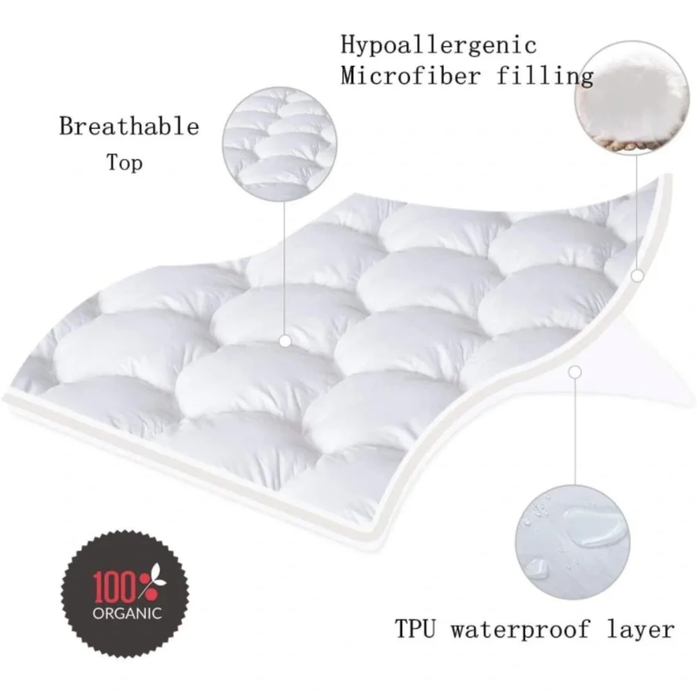 California King Mattress Pad Cover -Breathable Soft Fluffy w/ Waterproof Bottom
